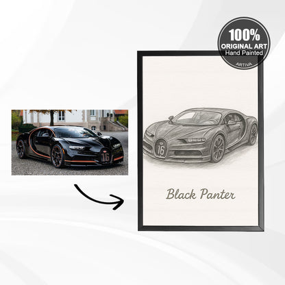 Dibujo de coche personalizado, retrato personalizado al carboncillo - Hecho a mano